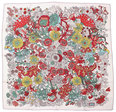 [Rank A] HERMES Carre 90 100% Silk Scarf ''CACHE CACHE FLEURI'' White Japan