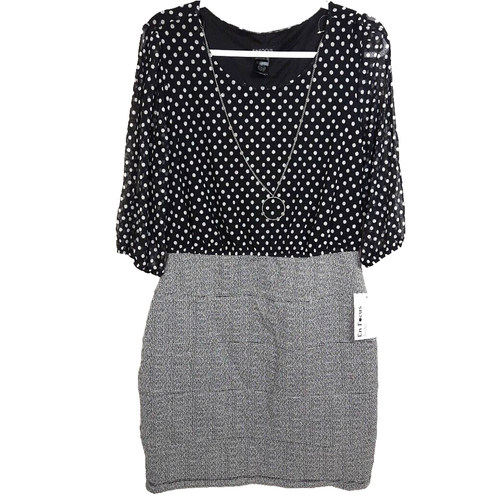 Mini abito vintage Y2K Enfocus trasparente a pois taglia 14P nero bianco grigio nuovo con etichette - Foto 9 di 19
