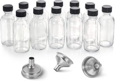 12 Pack, 2 Oz Small Clear Glass Bottles W/Lid 3 Funnels - 60Ml Boston Shot Bot