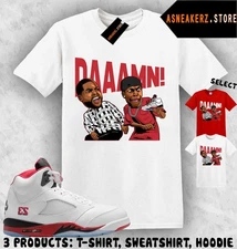 Shirt Match AJ 5 OG Fire Red 2025 Sneaker Matching Tee Damn Meme Friday T-Shirt
