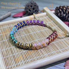Natural 7 Chakra Mixed Gemstone Braided Bracelet Women Girls Healing Dainty Gift