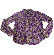 Lauren Ralph Lauren Womens Blouse Sz S Purple Floral Button Up Long Sleeve NWOT