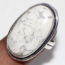 925 Silver Plated Howlite Ethnic Ring Handmade Gemstone Jewelry Size US 7 GW