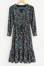Talbots Women's Floral Midi Dress with Long Sleeves and Ruffle Hem