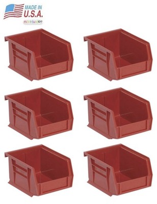 6 pack Storage Bins 5-3/8x4-1/8x3 inch Red Plastic Small Parts Container Stack