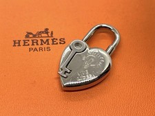 HERMES Cadena Silver Fantasy Padlock Heart Bag Charm Lock Key Motif Japan 2004
