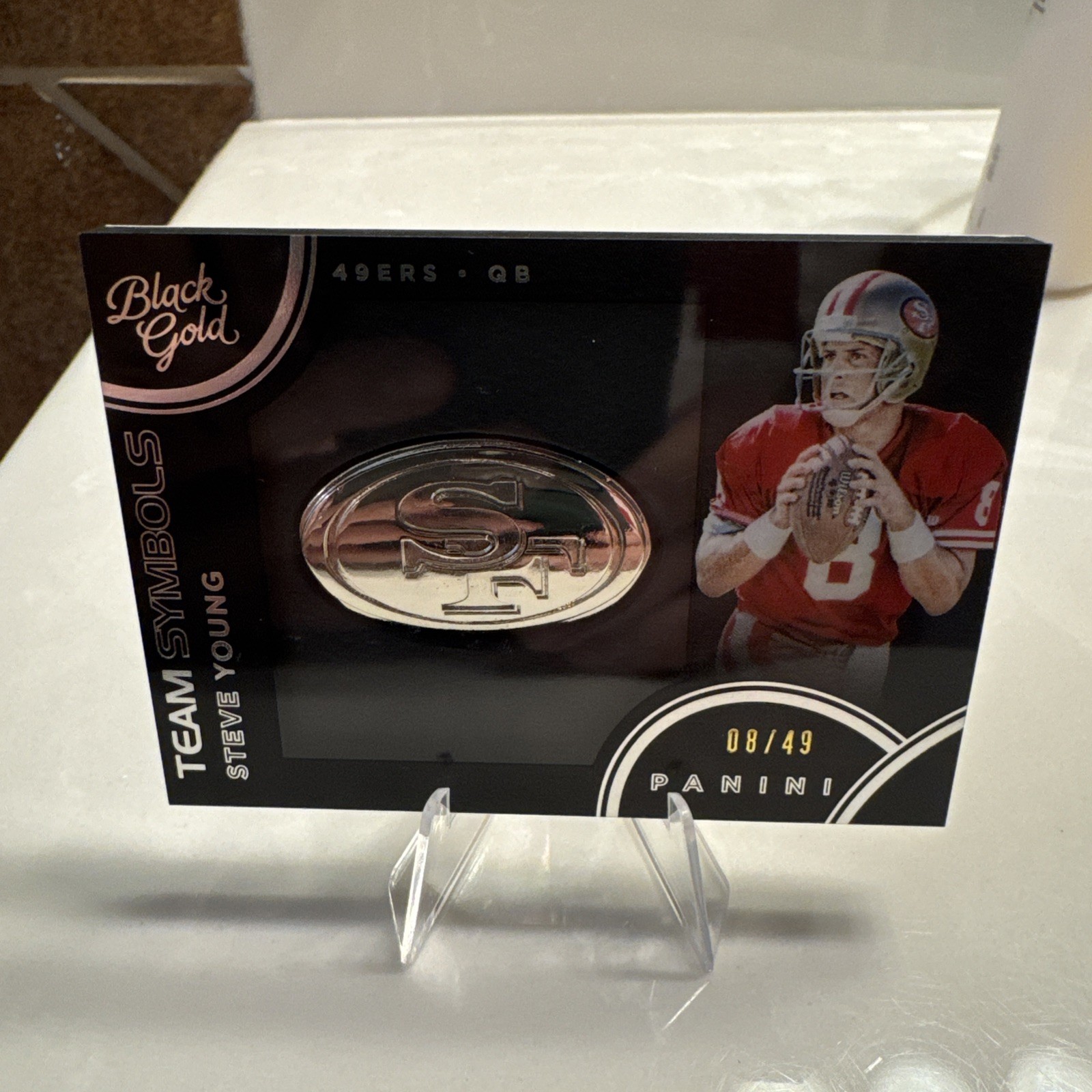2015 Panini Black Gold - Team Symbols Steve Young #TMS-52 White Gold /49