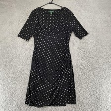 Lauren Ralph Lauren Dress Womens 14 Black Star Print Ruched Wrap Empire Waist