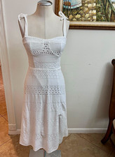 Steve Madden White Eyelet Midi Sundress Square Neck Bow Straps Lined Size 2