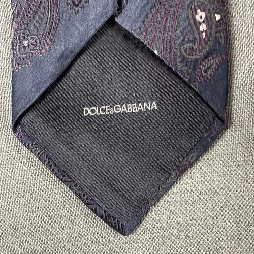 Dolce And Gabbana Tie 100% Silk Dark Blue Paisley Pattern Made In Italy image 3