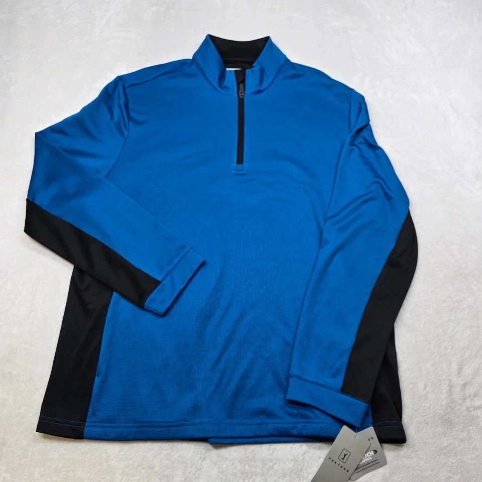 PGA 巡回赛保暖高尔夫套衫男式 2XL 蓝色黑色 1/4 拉链长袖新品 — 第 2/4 张图片