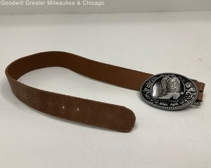 Western Brown Leather 27.5" Long Cowboy Belt w/ Metal Boots Buckle Size 40 Men's