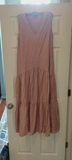 YUNHUI Pink Ruffle V-Neck Sleeveless Dress Bohemian Chic Women Size Medium
