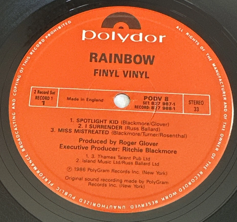 Rainbow ~ Finyl Vinyl ~ Lp Vinyl Record PODV 8 1986 EX / EX - Image 4 of 4