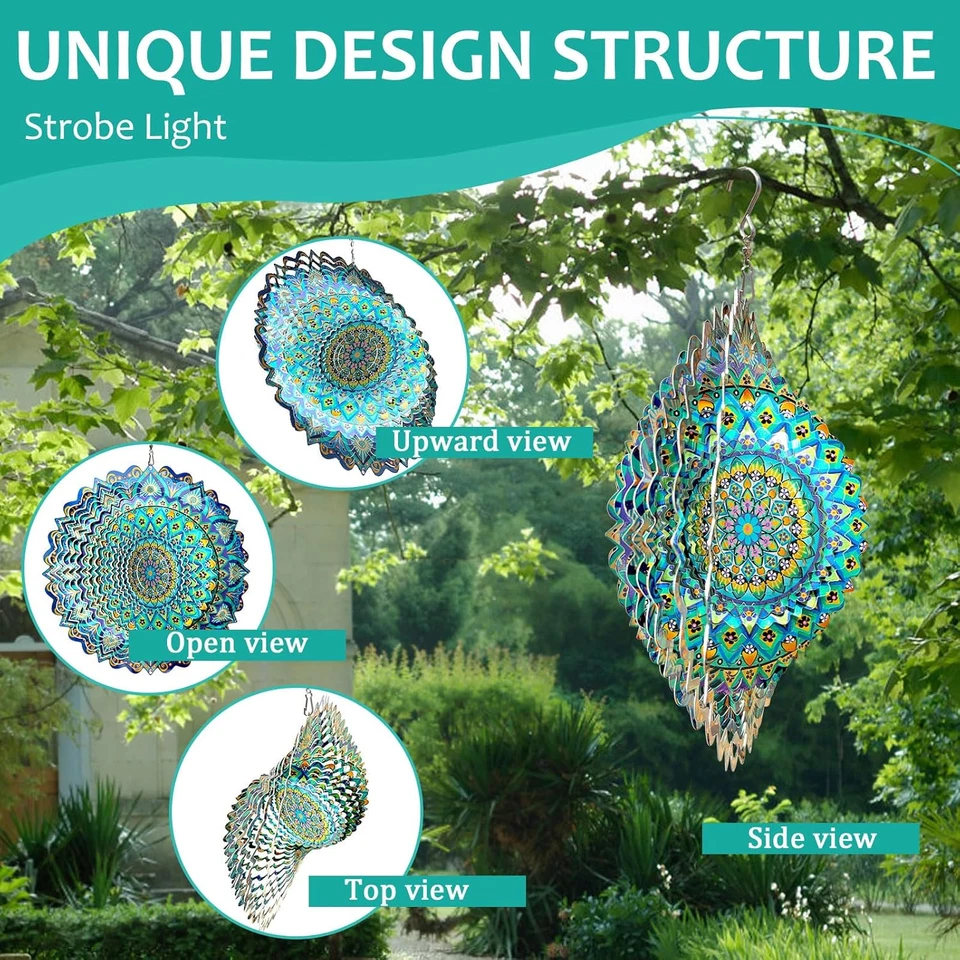 Wind Spinner Mandala Peacock Blue Ocean, Wind Spinner para patio y jardín, regalos para Foto 4 de 4