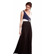 Anthropologie Maeve Elysian Maxi Dress SMALL Empire Waist, Blue & Cream