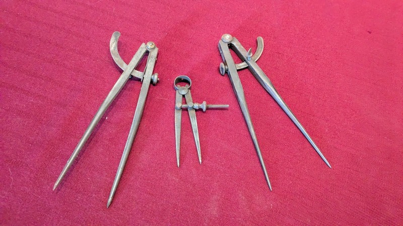 Machinist carpenter divider compass tool lot Pexto 8" & 8" & 4" vintage