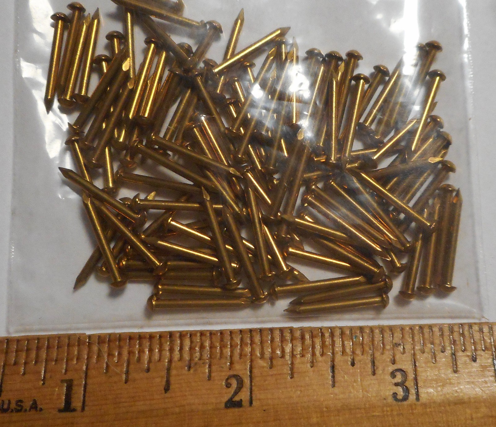 100 16 Gauge 5/8" Long Solid Brass Brads Nails Escutcheon Pins