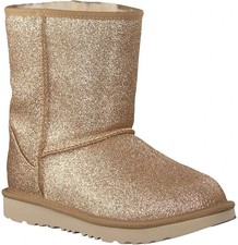 UGG CLASSIC SHORT II GLITTER GOLD KIDS YOUTH BOOTS SIZE US 4/ UK 3