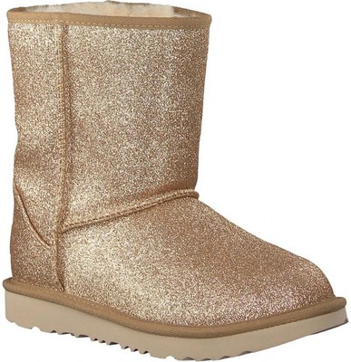 UGG CLASSIC SHORT II GLITTER GOLD KIDS YOUTH BOOTS SIZE US 4/ UK 3
