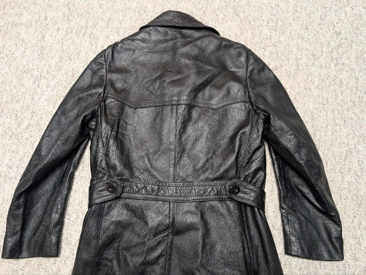 1970s vintage TRENCH COAT leather 38 double breasted BELTED black SHERLOCK image 4