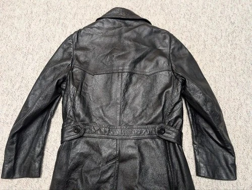 1970s vintage TRENCH COAT leather 38 double breasted BELTED black SHERLOCK image 4