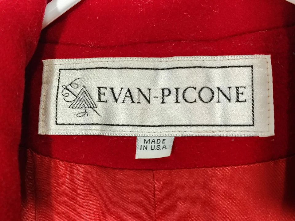 Gabardina larga vintage Evan Picone talla 14 roja 100 % lana pura bolsillos hecha en EE. UU. Foto 2 de 4