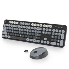 Black Keyboard and Mouse Combo Wireless, 2.4G Full Size 104-Key Retro Typewri...