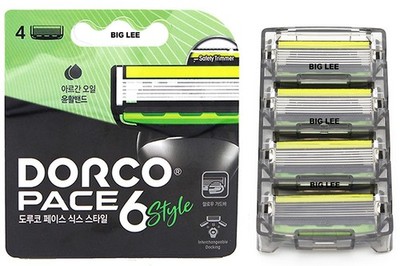 Dorco Pace 6 Style Razor Blades 4 Refills Replacement Cartridges Safety Trimmer