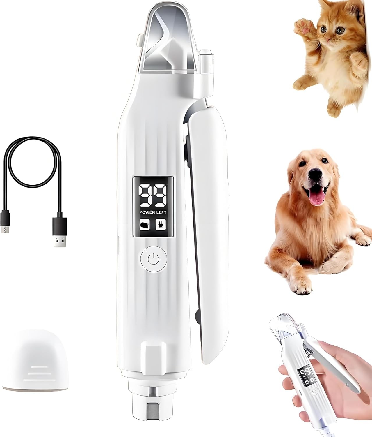 Electric Rechargeable Dog & Cat Nail Clipper Trimmer and Gri