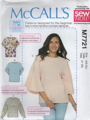 McCalls Schnittmuster 7721 EASY Tops für Strickstoff Anfänger Gr. 4 - 22 Neu