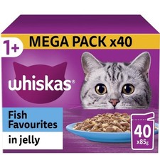 Adult cat food 1+ Fish Favourites Wet Cat Food Pouches in Jelly 40 x 85g Whiskas 4.75 per kilo