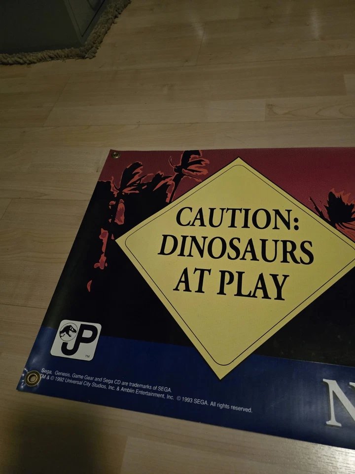 Banner vinilo exhibición tienda Jurassic Park Sega Genesis 1992-1993 2 caras 48x16 Foto 3 de 4
