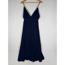 Lulus Maxi Dress Womens L Navy Blue Boho Smocked Waist V-Neck Tassel 121D1916