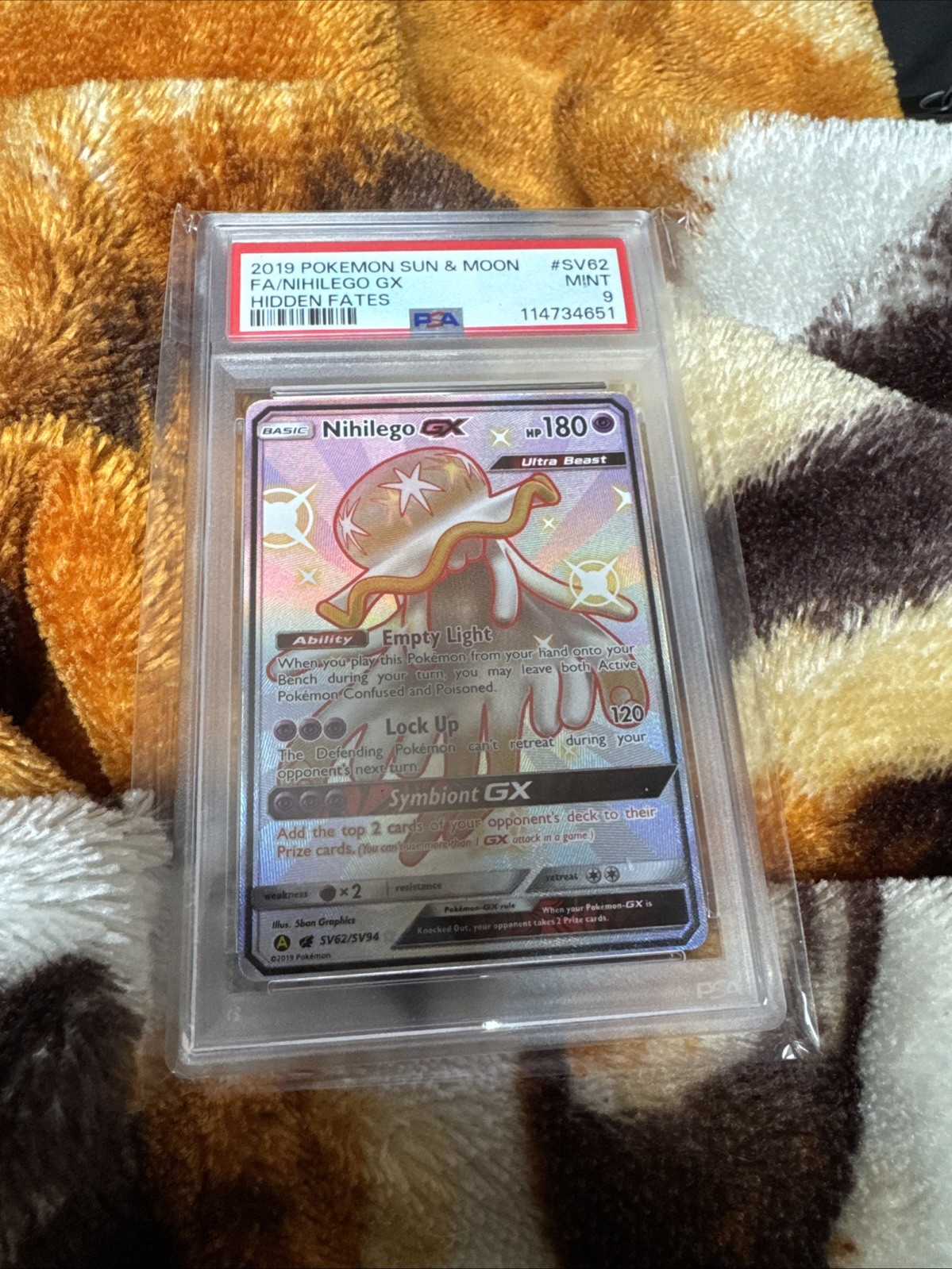 Pokémon TCG Nihilego GX Full Art Holo Card Hidden Fates SV62/SV94 PSA 9