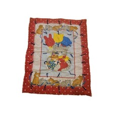 Vintage Handmade Baby Crib 42" 33" Quilt Blanket Kittens Cat Balloons Red