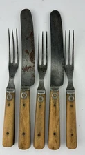 Antique  CUTLERY COMPANY Bovine Bone Handled Fork & Knife,  5 Pieces