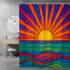 Colorful Sunset Beach Shower Curtain - Vibrant Ocean Waves Design