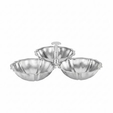 Snackschale mit Henkel silber Dreiteilschale geriffelt f&uuml;r Couchtisch, Hosts