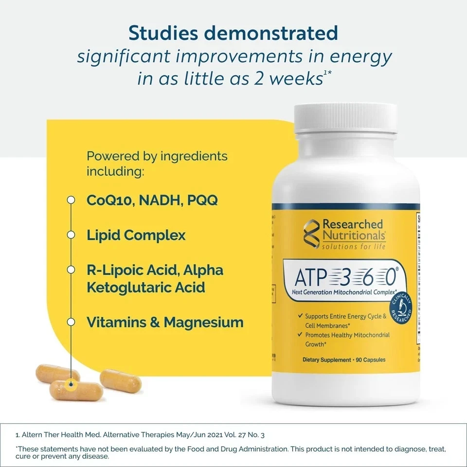 ATP 360 by Researched Nutritionals Mitochondrial & Cellular Energy 90 Capsules - Image 2 of 4