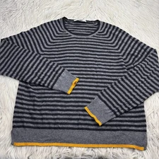 Sleeping in Sound Women's M Black Gray Striped Sweater Angora Grunge Artsy Punk