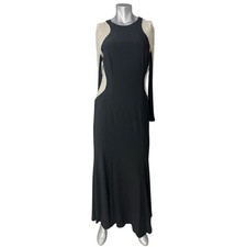 XSCAPE Black Beaded Illusion Long Sleeve Bodycon Dress Size 14 Event Prom 