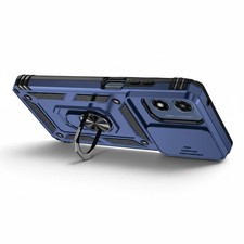 Motorola Moto G Play 2024 Rugged Case Blue Ring Stand Heavy Duty Shockproof