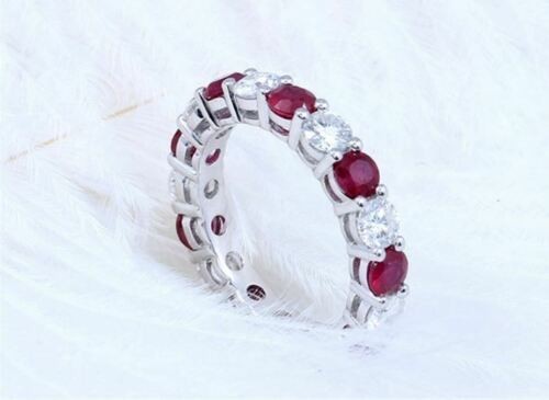 2.50 Ct Round Cut Natural Ruby Diamond Wedding Ring 14K Solid White Gold Size 8