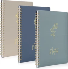 ZICOTO Aesthetic Spiral Notebook Set of 3 Medium 8x6, darkblue-medblue-taupe 