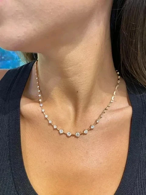 6Ct Round Lab Created Diamond Tennis 14k Yellow Gold Plated 16" Choker Necklace - Image 2 of 4