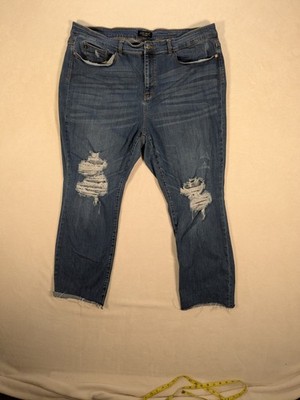 Judy Blue Women's Jeans 24W Plus Distressed Raw Hem Straight #JB82362DK-PL Dark