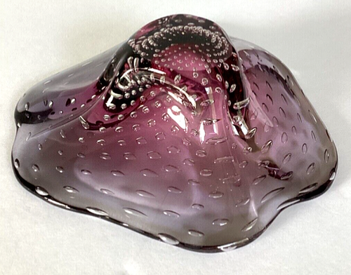 *Vintage Murano Glass Bowl Bullicante Amethyst Purple to Blue Ombre 8" - Zdjęcie 15 z 20