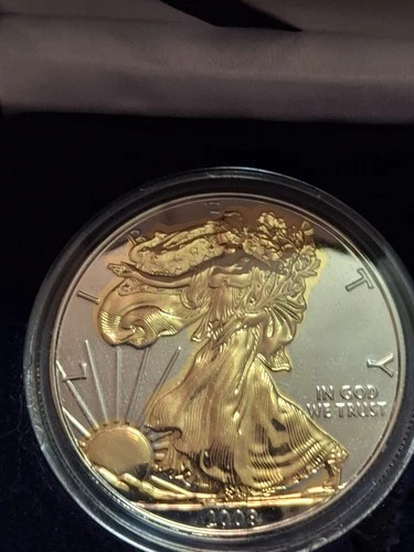 US MINT American Eagle Gold gilded 2008 1 oz Silver Proof Coin .999 in box