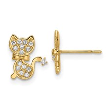 14k Yellow Gold Cubic Zirconia Cat Post Stud Earrings L-10 mm, W-9 mm